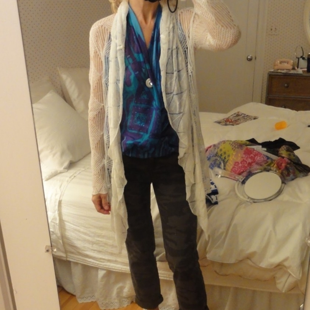 Lacy Flowy White wrap drape sweater Boho - Picture 4 of 6